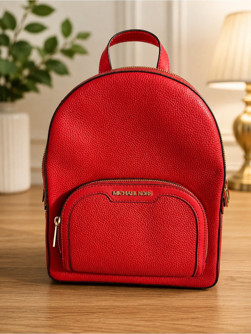 🆕 NWT Michael Kors Red Pebbled Leather Mini Backpack